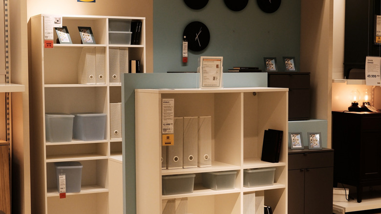 bookcases on display inside an IKEA store
