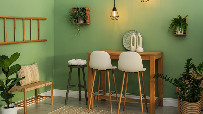 a chic, well-lit room with no windows