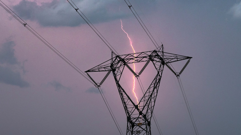 Lightning striking high-voltage wires